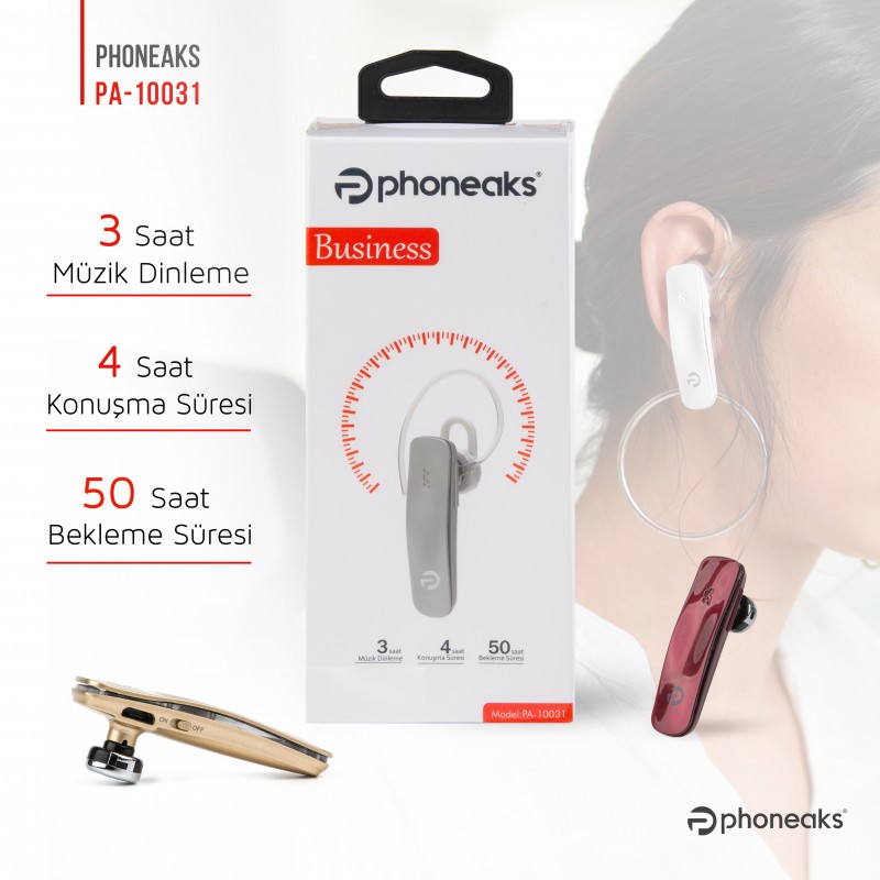 Phoneaks Tek Kulaklıklı Bluetooth Kulaklık PA-10031