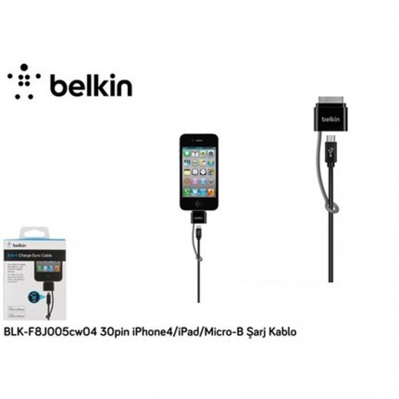 Belkin BLK-F8J005CW04 30pin iPhone4-iPad-Micro-B Kablo