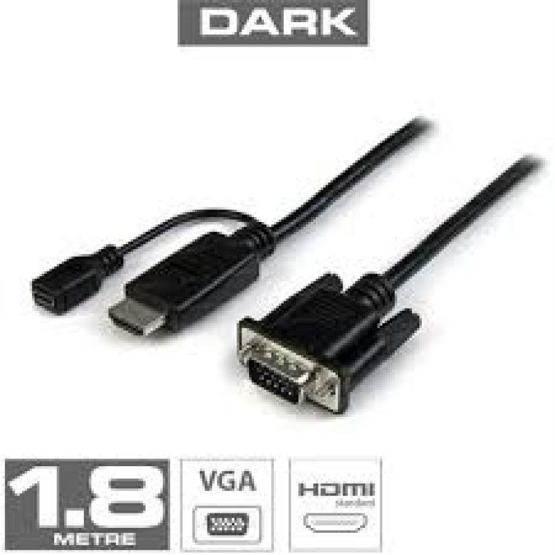 Dark 1.8m HDMI - VGA Güç Destekli Kablo