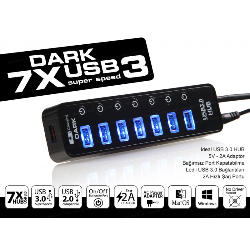 Dark DK-AC-USB371 7+1 Hızlı Şarj Adaptörlü