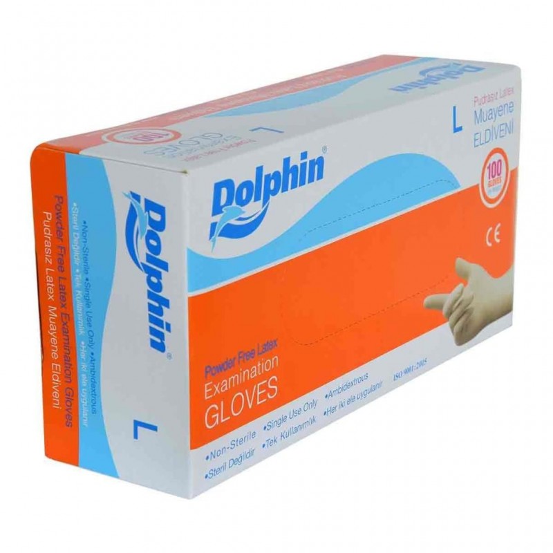 Dolphin Muayene Latex Pudrasız Large 100lü Eldiven