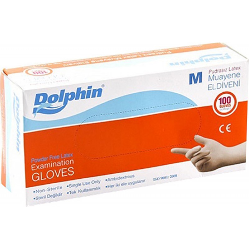 Dolphin Muayene Latex Pudrasız Medium 100lü Eldiven