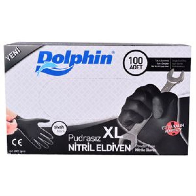 Dolphin Nitril Eldiven Pudrasız Siyah Xl Extra Kalın