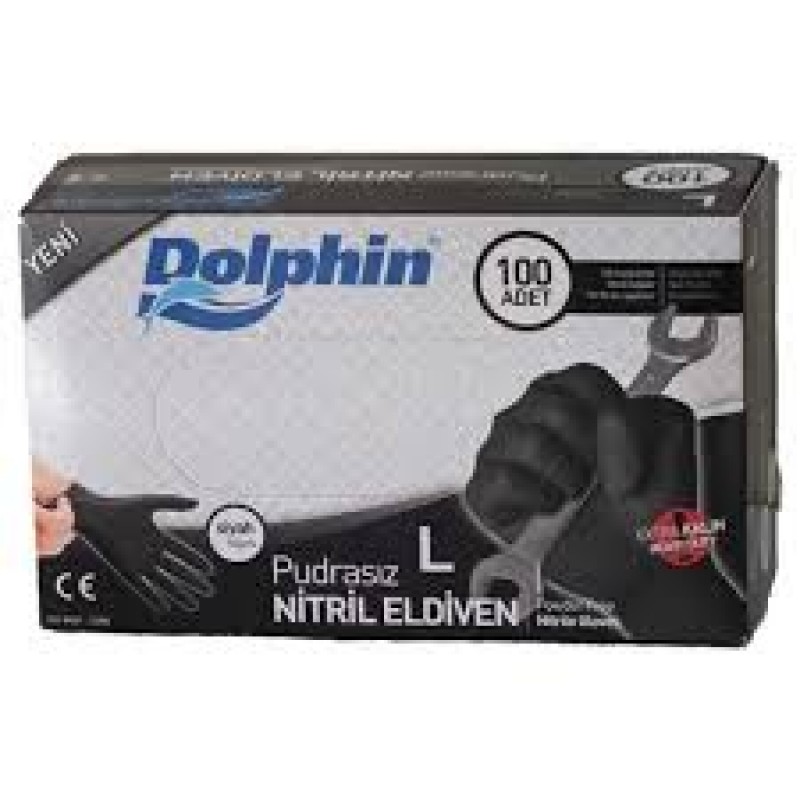 Dolphin Nitril Pudrasız Siyah Large Extra Kalın