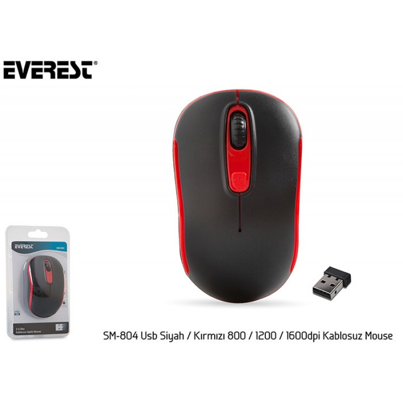 Everest SM-804 Usb Siyah-Kırmızı 800-1200-1600dpi Kablosuz Mouse