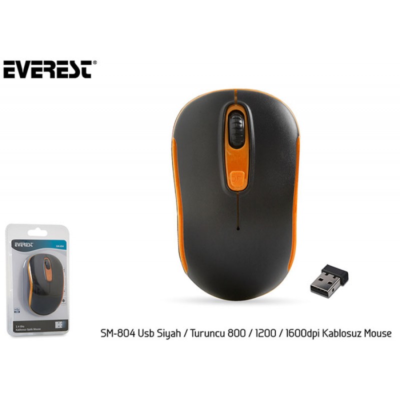 Everest SM-804 Usb Siyah-Turuncu 800-1200-1600dpi Kablosuz Mouse
