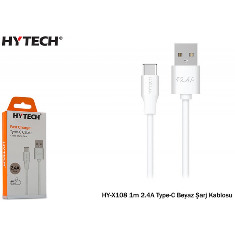 Hytech HY-X108 1m 2.4A Type-C Beyaz Şarj Kablosu