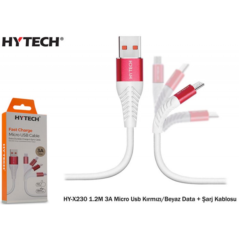 Hytech HY-X230 1.2M 3A Micro Usb Kırmızı-Beyaz