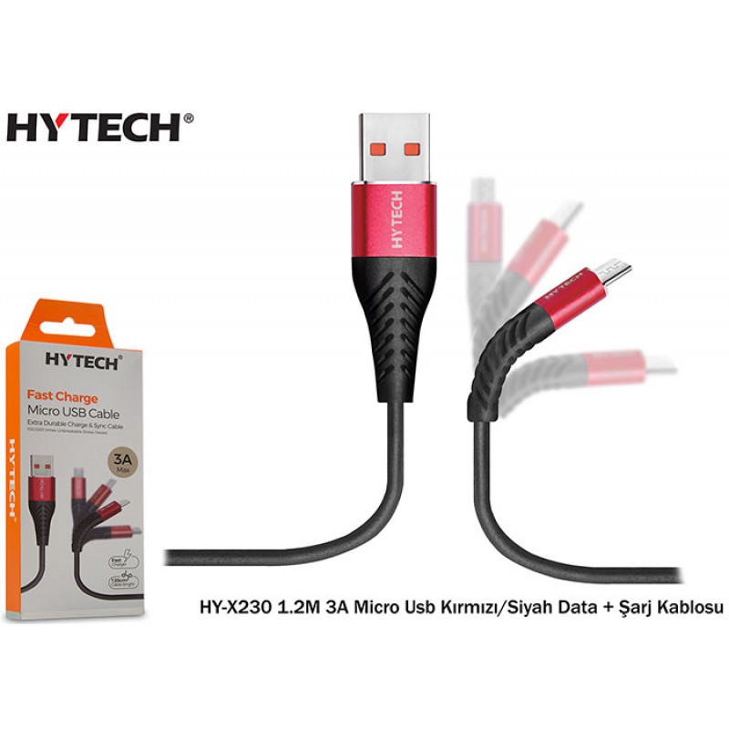 Hytech HY-X230 1.2M 3A Micro Usb Kırmızı-Siyah