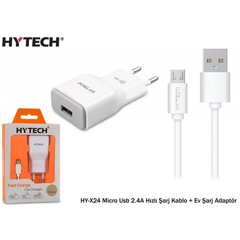 Hytech HY-X24 Micro Usb 2.4A Hızlı Şarj Kablo + Ev Şarj Adaptör