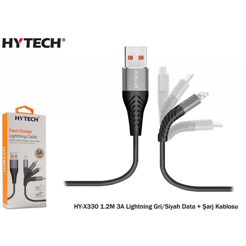 Hytech HY-X330 1.2M 3A Lightning Gri-Siyah Data +
