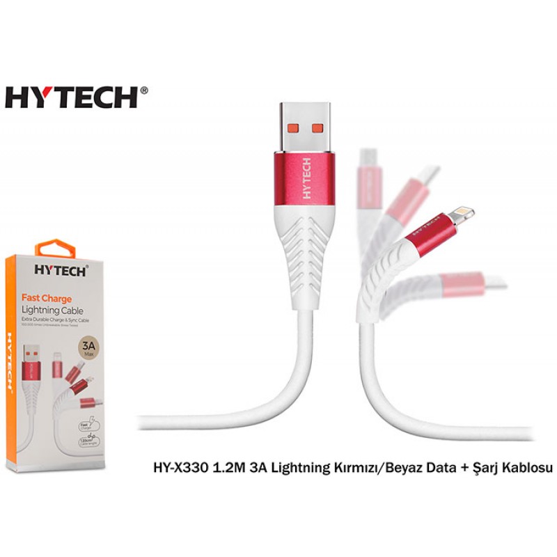 Hytech HY-X330 1.2M 3A Lightning Kırmızı-Beyaz Dat