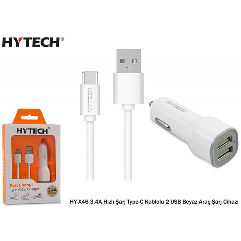 Hytech HY-X46 3.4A Hızlı Şarj Type-C Kablolu 2 USB