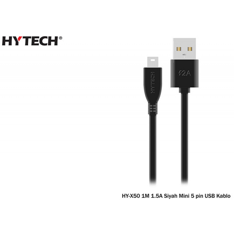 Hytech HY-X50 Usb Mini 5pin 1M 1.5A Siyah Şarj Kab