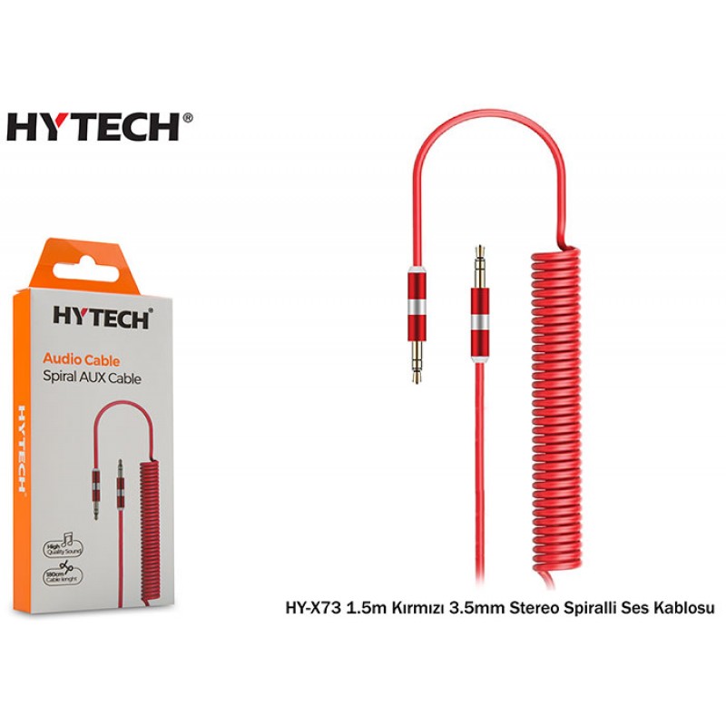 Hytech HY-X73 1.5m Kırmızı 3.5mm Stereo Spiralli Ses Kablosu