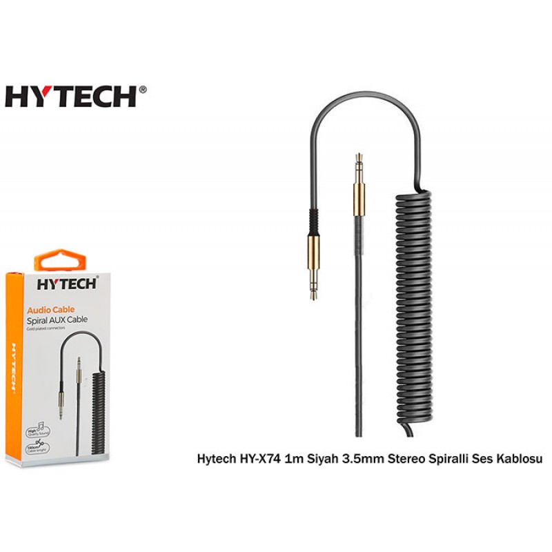 Hytech HY-X74 1m Siyah 3.5mm Stereo Spiralli Ses Kablosu
