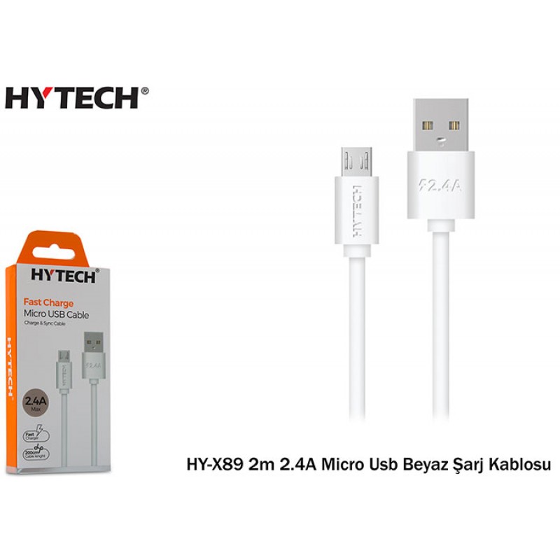 Hytech HY-X89 2m 2.4A Micro Usb Beyaz Şarj Kablosu