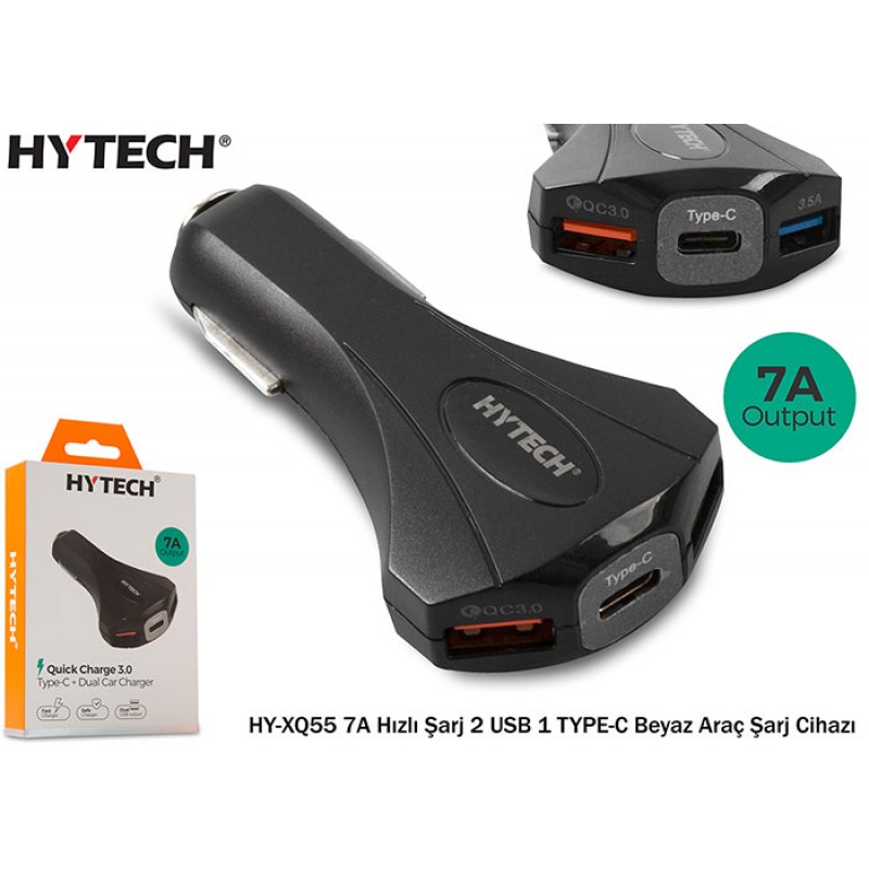 Hytech HY-XQ55 7A Hızlı Şarj 2 USB 1 TYPE-C Siyah