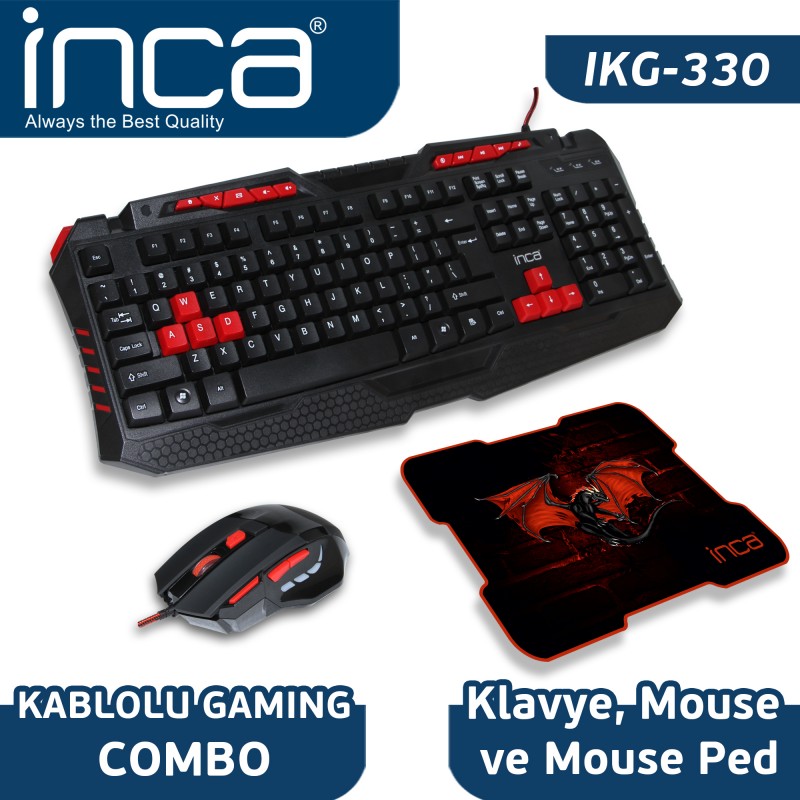 Inca IKG-330 Türkçe Gaming Combo Set(Gaming Klavye Mouse Mousepad)