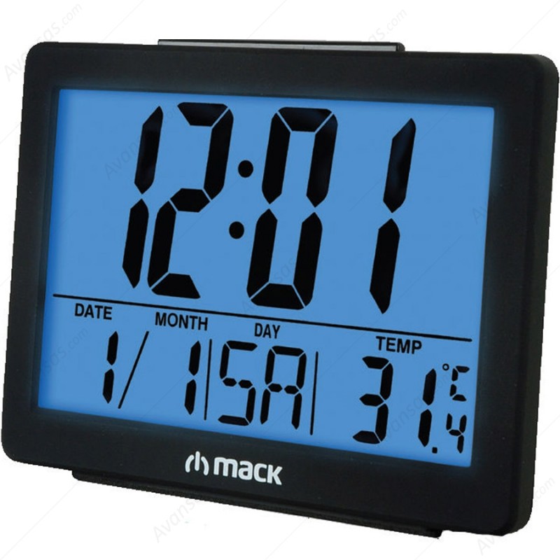 Mack MCT-8017 Masa Üstü Saat Siyah Alarm-Snooze-Calender-Thermometer-blacklight-Date-Day-Humidity