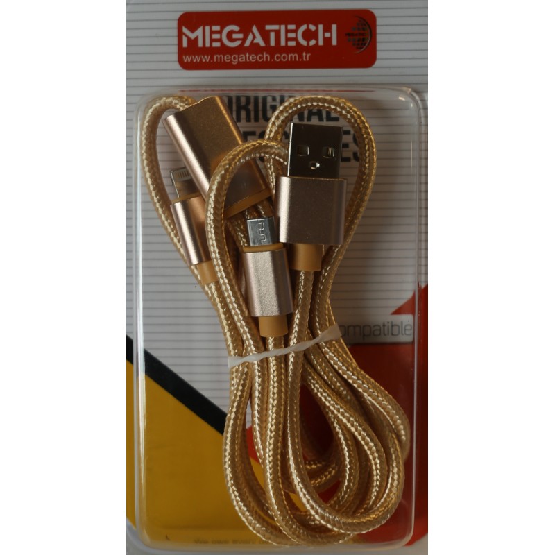 Megatech 3in1 Iphone-Micro-Typ-c Hasır Örgülü 1mt