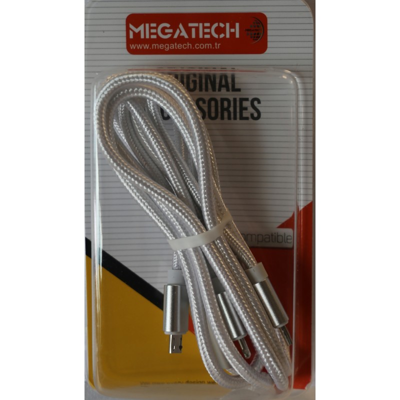 Megatech 3in1 Iphone-Micro-Typ-c Hasır Örgülü Beyaz 1mt