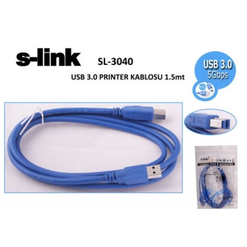 S-link SL-3040 1.5mt Usb 3.0 Yazıcı Kablosu