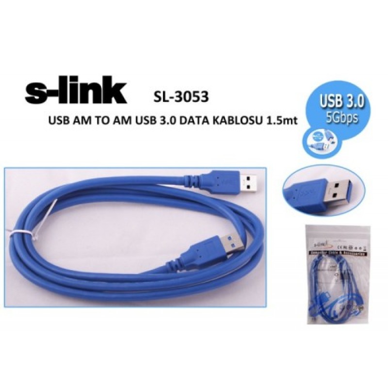 S-link SL-3053 1.5mt Usb 3.0 am To am Data Kablosu