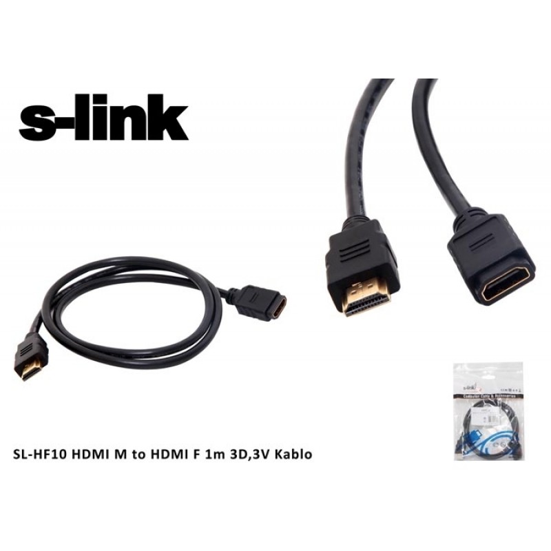 S-link SL-HF10 Hdmı m to Hdmı f 1 Mt 3d,3v Kablo Hdmı Erkek To Hdmı Dişi Uzatma