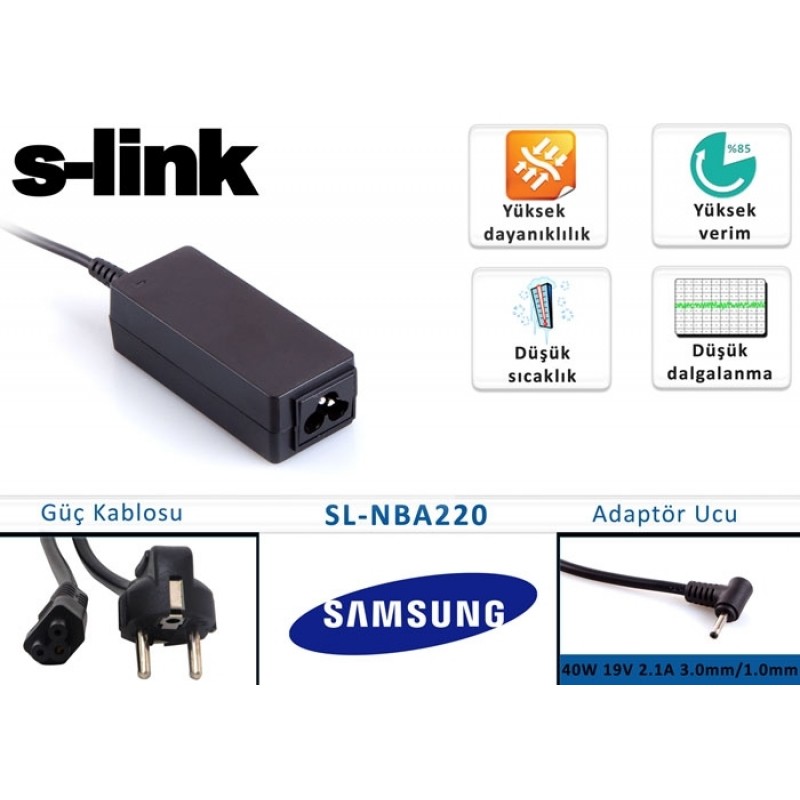 S-link SL-NBA220 40w 19v 2.1a 3.0-1.0 Ultrabook Adaptörü