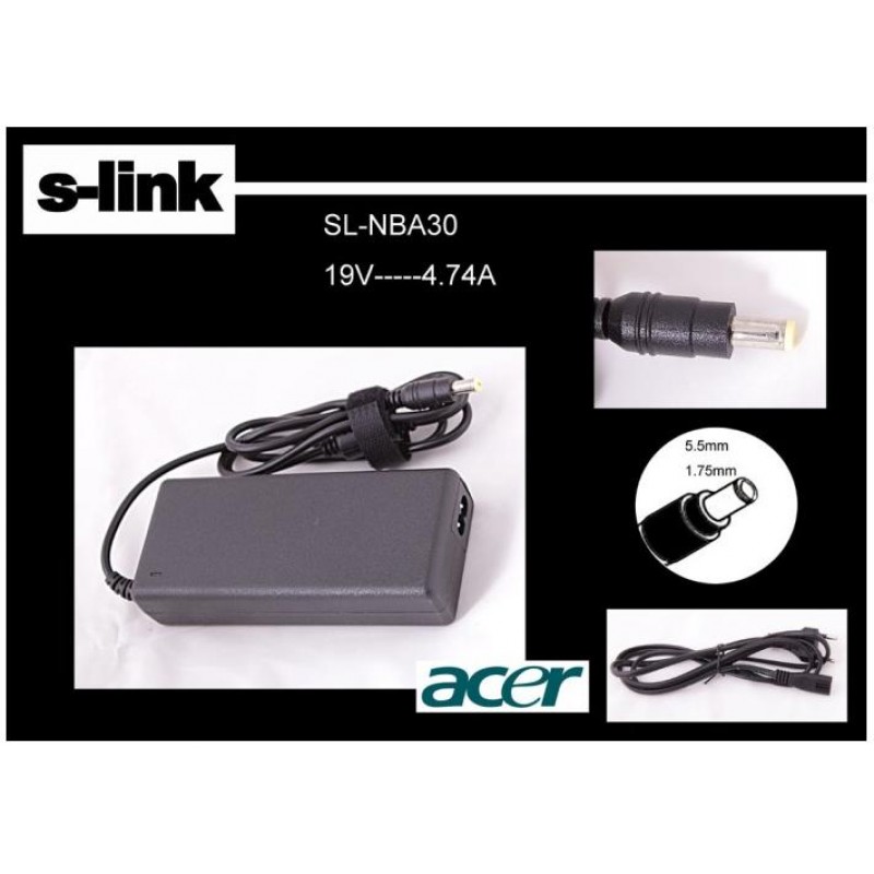 S-link SL-NBA30 19v 4.74a 5.5-1.75 Notebook  Adaptörü