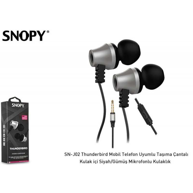 Snopy SN-J02 Siyah Gümüş Kulak İçi Kulaklık Mikrofonlu Kulaklık