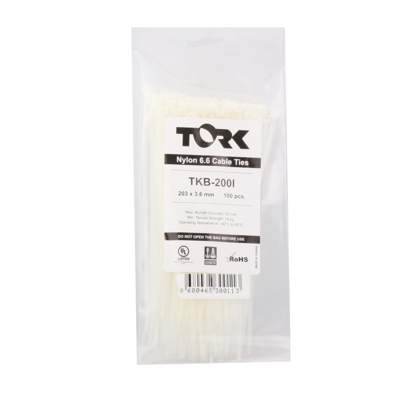 Tork TKB-200I 3.6-203 Beyaz Kablo Bağı 100lü Paket